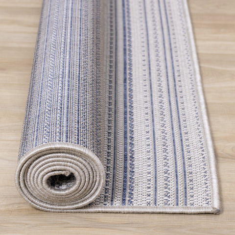 Canopy Outdoor Grey Blue Striped Indoor/Outdoor Rug by Kalora Interiors