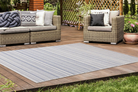 Canopy Outdoor Grey Blue Striped Indoor/Outdoor Rug by Kalora Interiors