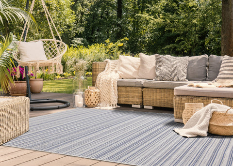 Canopy Outdoor Grey Blue Striped Indoor/Outdoor Rug by Kalora Interiors