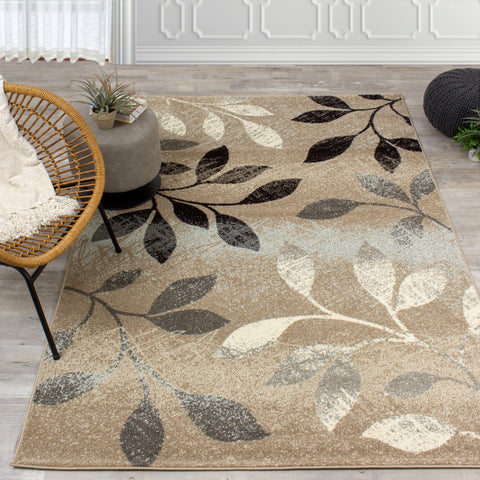 Casa Taupe Blue Leafy Rug by Kalora Interiors