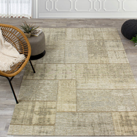 Cathedral 5309_09 Cream Grey Distressed Patchwork Area Rug by Kalora Interiors