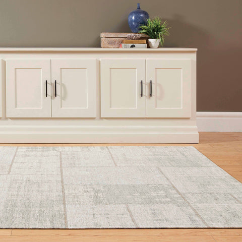 Cathedral 5309_09 Cream Grey Distressed Patchwork Area Rug by Kalora Interiors