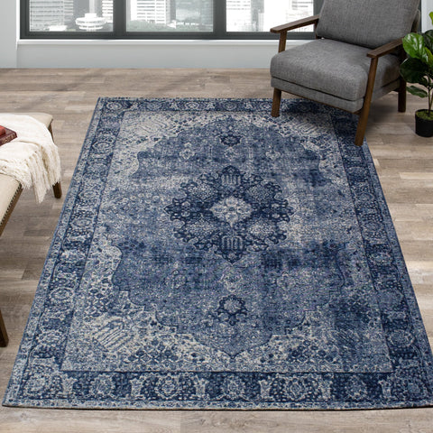 Cathedral Blue Cream Elaborate Border Rug by Kalora Interiors