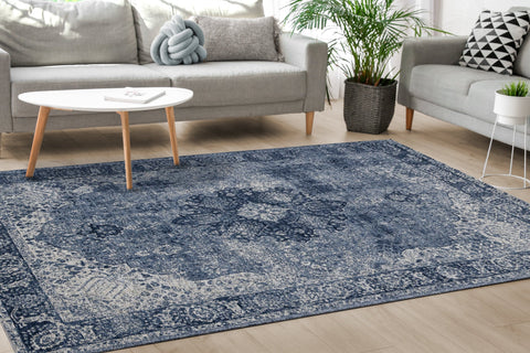 Cathedral Blue Cream Elaborate Border Rug by Kalora Interiors