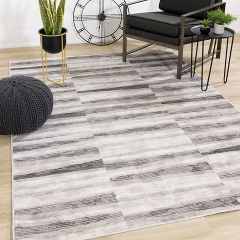 Chorus Grey White Striped Rug by Kalora Interiors