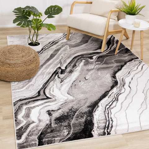 Chorus Grey White Black Rock Profile Rug by Kalora Interiors
