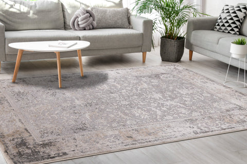 Chorus Grey Beige Elegant Border Rug by Kalora Interiors