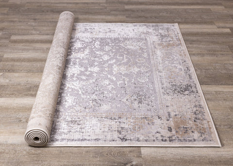 Chorus Grey Beige Elegant Border Rug by Kalora Interiors