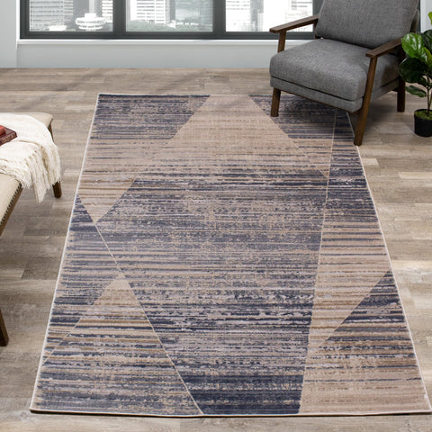 Chorus Beige Blue Distressed Geometric Rug by Kalora Interiors
