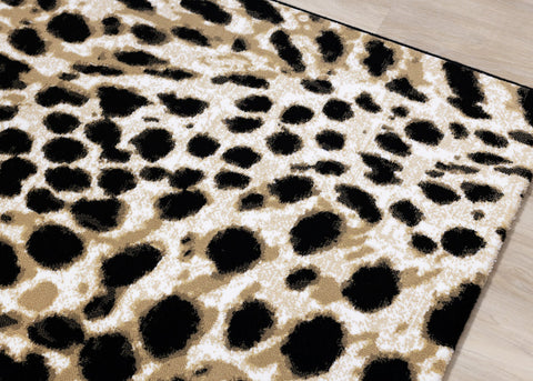Claro Black Beige Leopard Print Plush Rug by Kalora Interiors