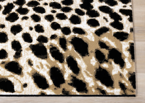 Claro Black Beige Leopard Print Plush Rug by Kalora Interiors