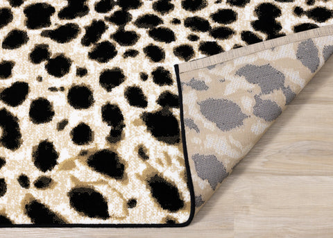 Claro Black Beige Leopard Print Plush Rug by Kalora Interiors
