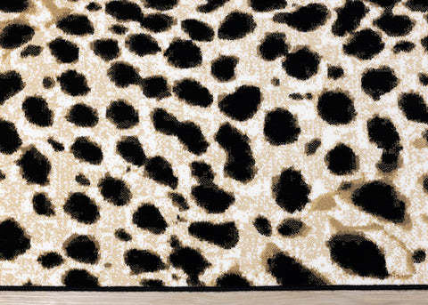 Claro Black Beige Leopard Print Plush Rug by Kalora Interiors