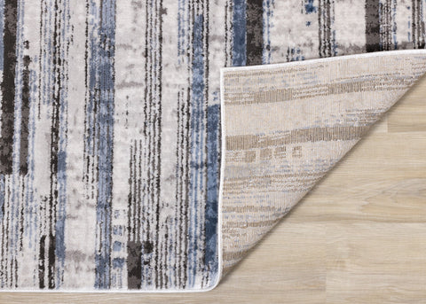 Darcy Cream Grey Blue Sparkling Striped Rug by Kalora Interiors