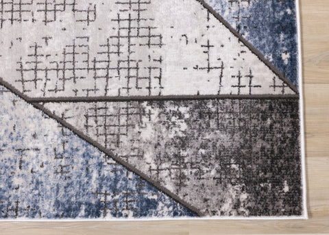 Darcy Grey Cream Blue Angular Carved Pile Rug by Kalora Interiors