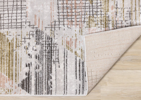Darcy Grey Pink Green Distressed Angular Plush Rug by Kalora Interiors