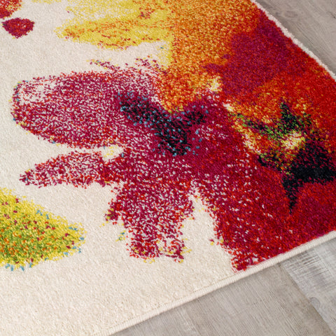 Equinox 8762_3P01 Bright Red and Purple Botanical Flower Area Rug by Novelle Home