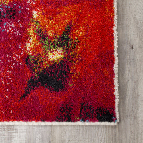 Equinox 8762_3P01 Bright Red and Purple Botanical Flower Area Rug by Novelle Home