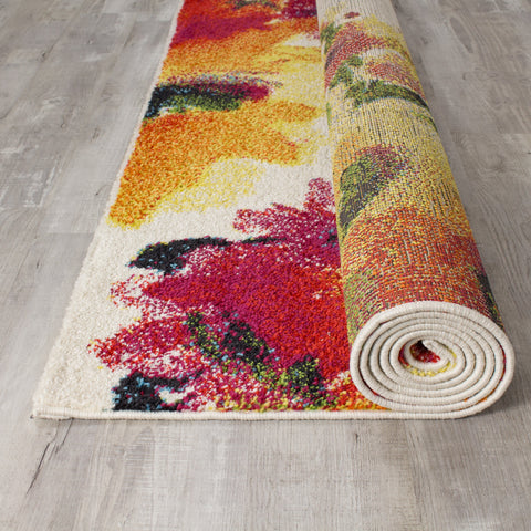 Equinox 8762_3P01 Bright Red and Purple Botanical Flower Area Rug by Novelle Home