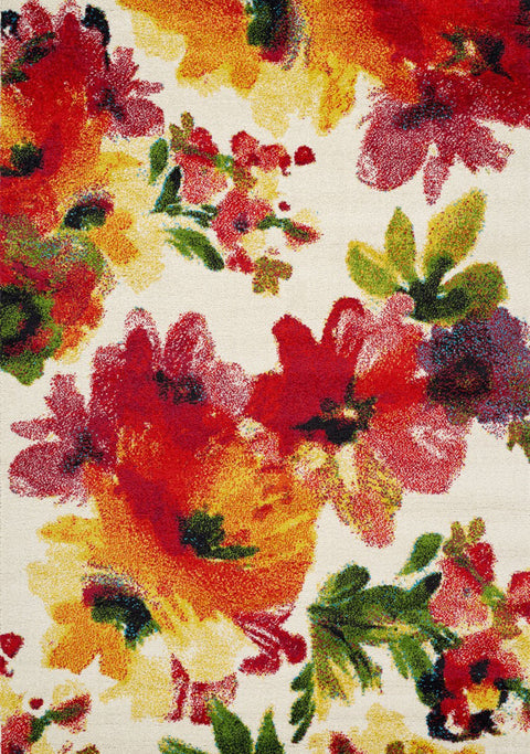 Equinox 8762_3P01 Bright Red and Purple Botanical Flower Area Rug by Novelle Home