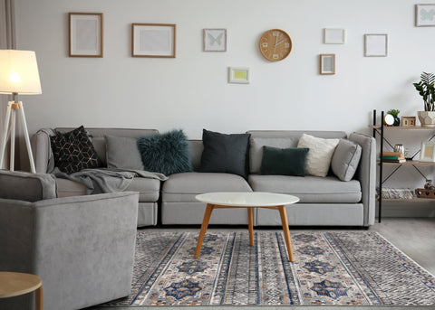 Evora Grey Blue Orange Southwest Area Rug Kalora Interiors