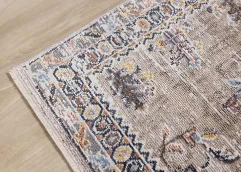 Evora Beige Rust Blue Contemporary Medallion Rug by Kalora Interiors