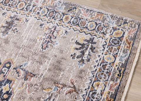 Evora Beige Rust Blue Contemporary Medallion Rug by Kalora Interiors