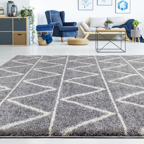 Fergus 12547_116 Grey White Mountain Rows Shag Rug By Kalora Interiors