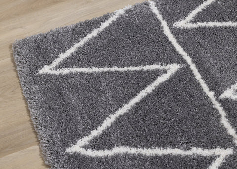 Fergus Grey White Mountain Rows Shag Rug by Kalora Interiors