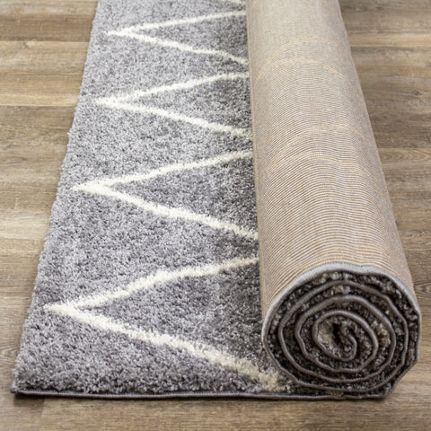 Fergus 12547_116 Grey White Mountain Rows Shag Rug By Kalora Interiors