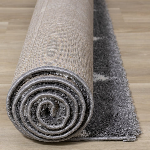 Fergus Grey White Mountain Rows Shag Rug by Kalora Interiors