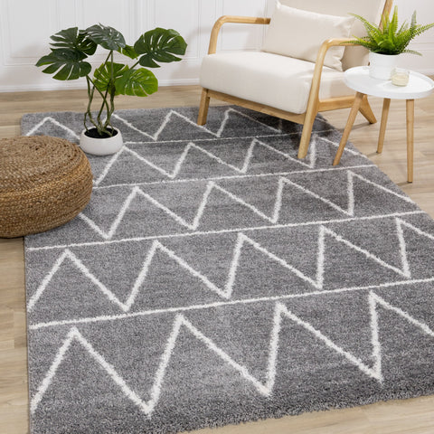 Fergus Grey White Mountain Rows Shag Rug by Kalora Interiors
