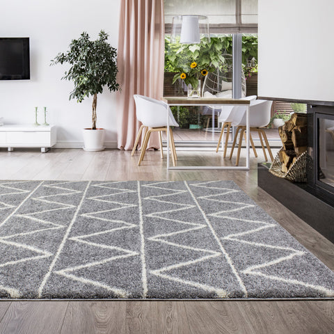Fergus 12547_116 Grey White Mountain Rows Shag Rug By Kalora Interiors