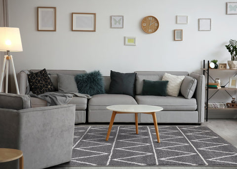 Fergus Grey White Mountain Rows Shag Rug by Kalora Interiors