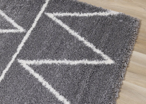 Fergus Grey White Mountain Rows Shag Rug by Kalora Interiors