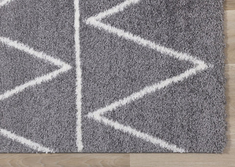 Fergus Grey White Mountain Rows Shag Rug by Kalora Interiors