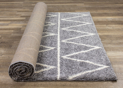 Fergus 12547_116 Grey White Mountain Rows Shag Rug By Kalora Interiors