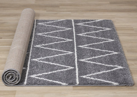 Fergus Grey White Mountain Rows Shag Rug by Kalora Interiors