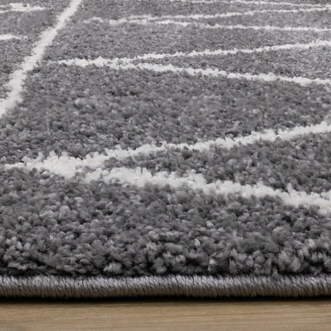 Fergus Grey White Mountain Rows Shag Rug by Kalora Interiors