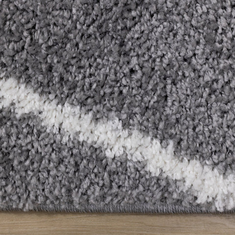 Fergus Grey White Mountain Rows Shag Rug by Kalora Interiors