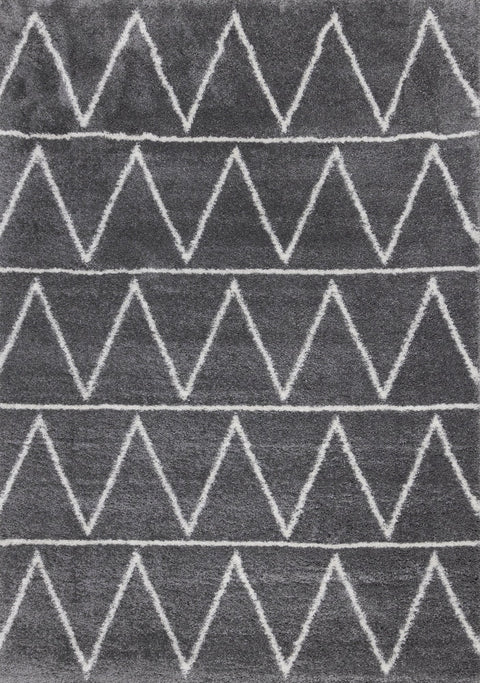 Fergus Grey White Mountain Rows Shag Rug by Kalora Interiors