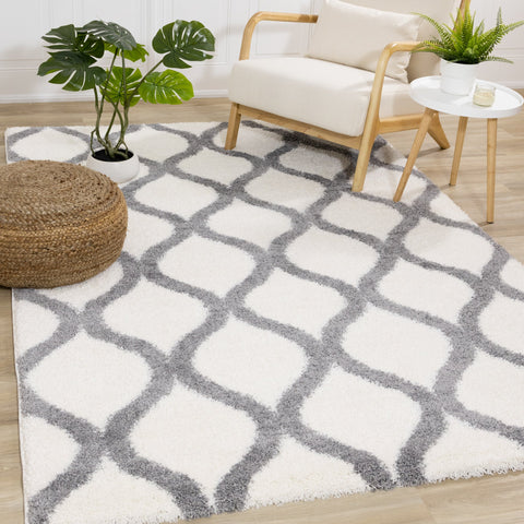 Fergus White Grey Ogee Bulky Shag by Kalora Interiors