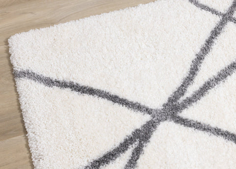 Fergus White Grey Lines Crossing Shag Rug by Kalora Interiors