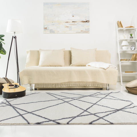 Fergus White Grey Lines Crossing Shag Rug By Kalora Interiors