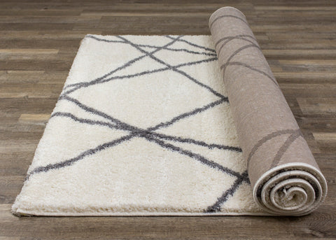 Fergus White Grey Lines Crossing Shag Rug By Kalora Interiors
