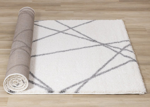 Fergus White Grey Lines Crossing Shag Rug by Kalora Interiors