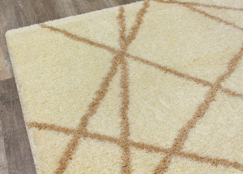 Fergus Cream Beige Lines Crossing Shag Rug by Kalora Interiors