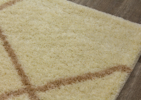 Fergus Cream Beige Lines Crossing Shag Rug by Kalora Interiors