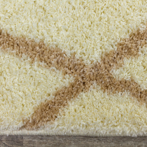 Fergus Cream Beige Lines Crossing Shag Rug by Kalora Interiors