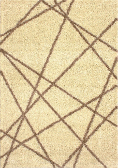 Fergus Cream Beige Lines Crossing Shag Rug by Kalora Interiors